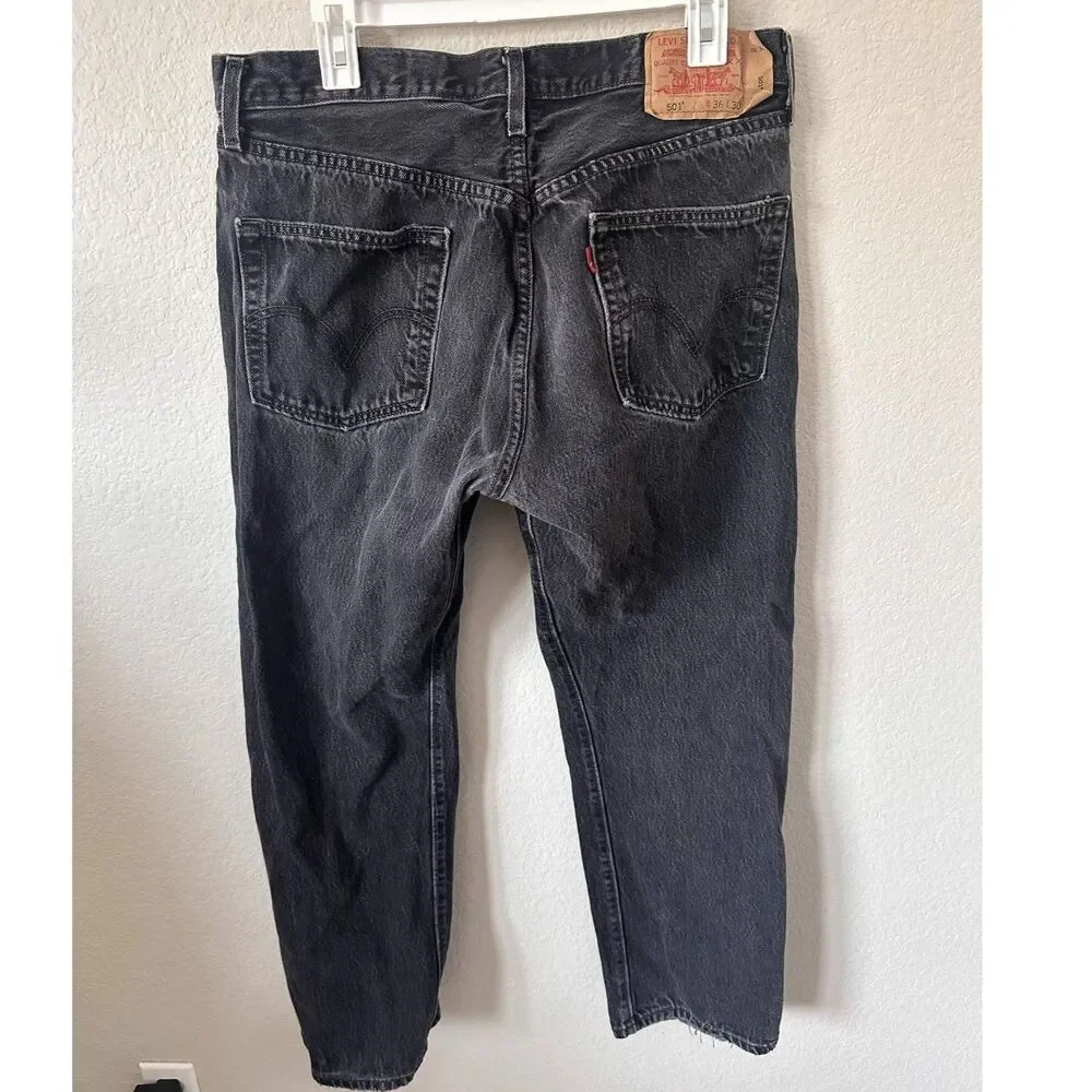 Vintage 2003 Levis 501 0660 Faded Black Jeans Mens 36x30 Straight Leg Y2K Denim
